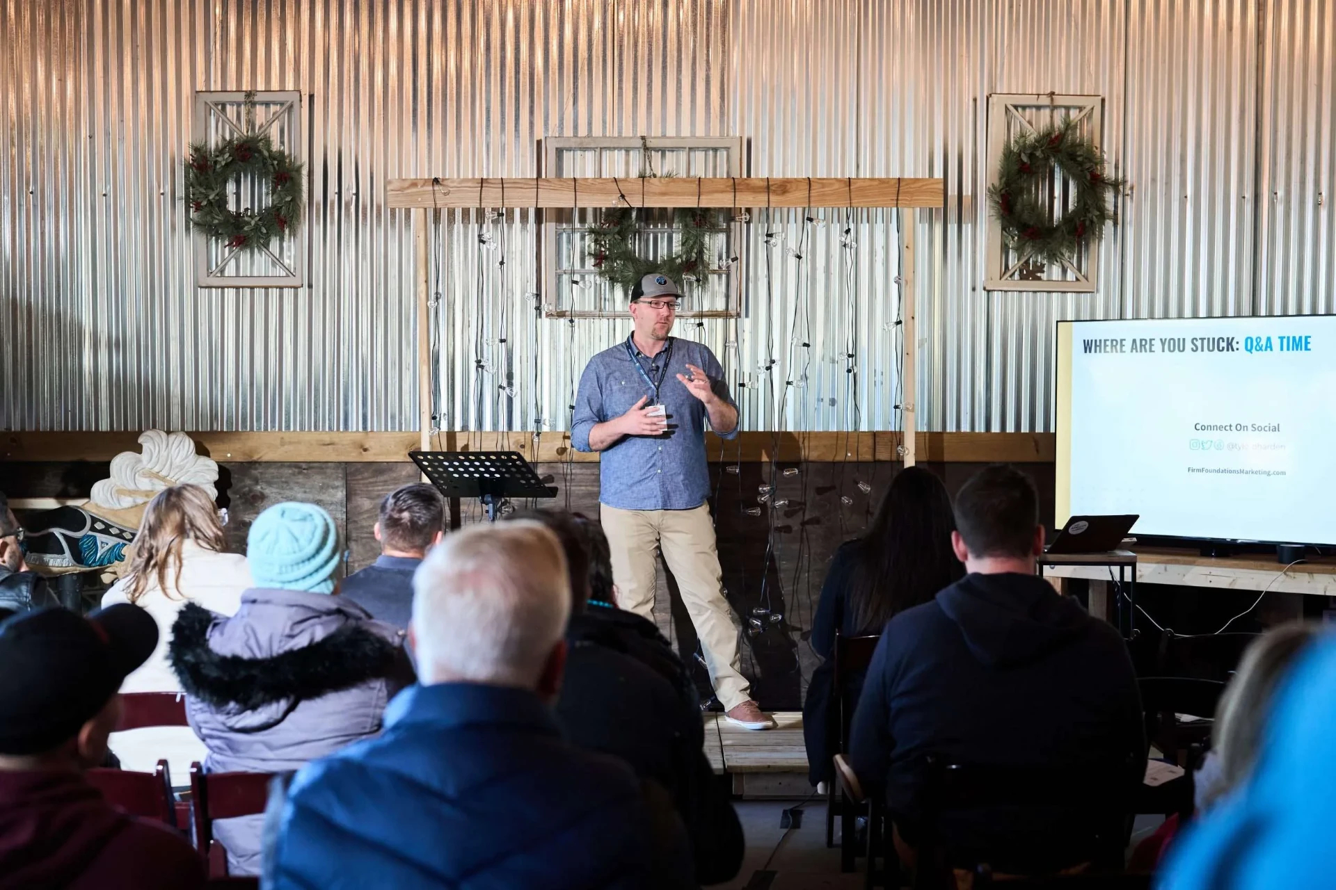 Tyler Harden taking Q&A from pastors during a church growth workshop